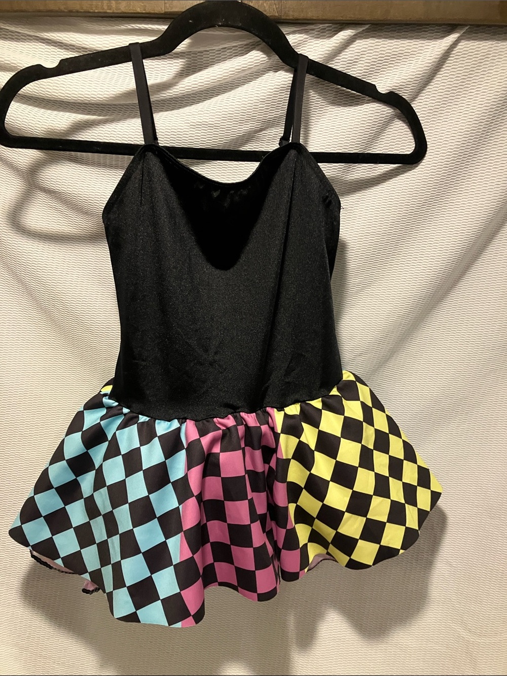 Weissman Black Bodice Dress with Blue, Pink, Yellow Checker Skirt